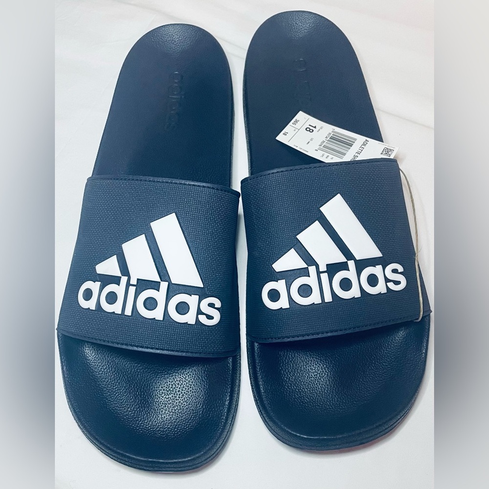 Adidas Adilette Cloudfoam Shower Slides Men's 18 Dark Navy Blue White NWT